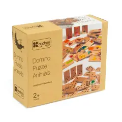 Domino Puzzle Animali e Quantità in Legno, 28 Tessere Doppia Faccia per Bambini - Memory e Domino