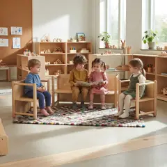 Salottino Pluriuso per Bambini Nido e Scuola dell’Infanzia – Set 3 Pezzi in Legno di Faggio - Sedie in legno