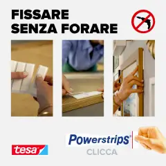 Powerstrips Click Small - Strisce Autoadesive con Sistema di Aggancio e Sgancio 16x2 Pezzi - Nastri adesivi e colle