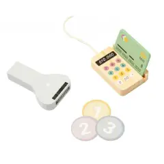 Registratore di Cassa con Accessori, Gioco Simbolico Educativo in Legno - Alimenti, mercatini, stoviglie