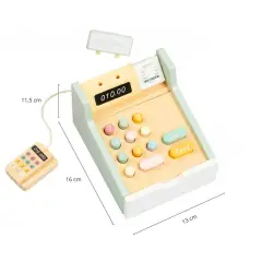Registratore di Cassa con Accessori, Gioco Simbolico Educativo in Legno - Alimenti, mercatini, stoviglie