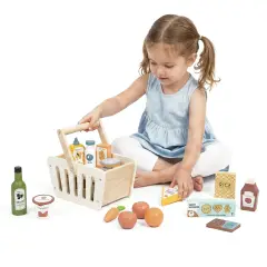 Cestino della Spesa in Legno con Alimenti, Gioco Montessori - Cucine e gioco simbolico