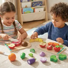 Verdura da Tagliare in Legno con Tagliere e Coltello - Alimenti, mercatini, stoviglie