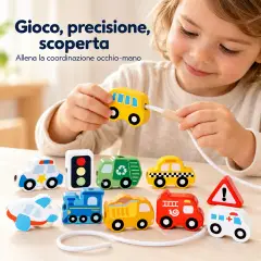 Veicoli da Infilare in Legno Montessori - Motricità Fine - Motricità fine