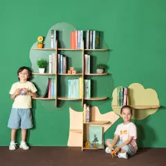 Libreria Murale Quercia Allegra, Scaffale Albero in Legno per Asili e Scuole - Rifugi e tane