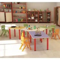 Tavolo Scuola Infanzia Top Quadrato Misura 2 Blu Orizzonte - Cattedre e tavoli lavoro