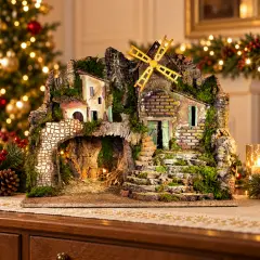 Borgo Presepe con Luci e Mulino in Movimento – Scenografia Natalizia Dettagliata - presepi
