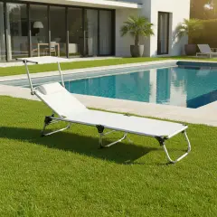 Lettino Prendisole Pieghevole Mackay con Parasole, Telaio Alluminio e Telo in Textilene Bianco - divani e poltrone