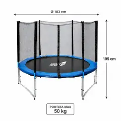 Tappeto Elastico con Rete 183 cm – Portata 50 Kg, Sicuro e Divertente - Equilibrio e coordinamento