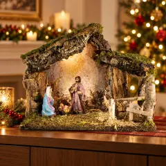 Capanna Presepe Illuminata con Natività cm. 10 cm 33x18x24 - presepi