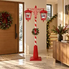 Lanterna Natalizia Doppia 188 cm con Neve, LED e Musica Rosso Bianco - addobbi casa
