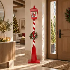 Lanterna Natalizia 180 cm con Babbo Natale, Neve e LED Rosso Bianco - addobbi casa