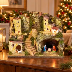 Presepe 33x18x24cm con Natività 6cm e Luci - Decorazione Natale - presepi