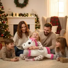 Unicorno Peluche Sdraiato Gigante Biancoe e Fucsia - Primi movimenti