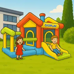 Gioco Gonfiabile per Bambini, Grande Casa con Scivolo e Piscina - playground gonfiabili