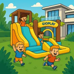Gioco Gonfiabile per Bambini Palm Springs con Scivolo e Piscina, soffiatore per gonfiaggio incluso - playground gonfiabili