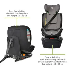 Seggiolino auto Lorelli ARES i-Size 40-150 cm Nero - 0/36 kg. Gruppo 0/1/2/3