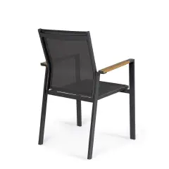 Sedia Heta da Esterno Con Braccioli In Alluminio e Textilene Antracite Bizzotto - tavoli, sedie e poltroncine