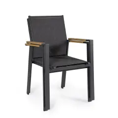 Sedia Heta da Esterno Con Braccioli In Alluminio e Textilene Antracite Bizzotto - tavoli, sedie e poltroncine