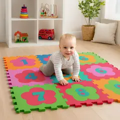 Tappetino Eva Puzzle Mat Numeri e Fiori – 9 Pezzi (30x30 cm, Spessore 1 cm) - Tappeti per il gioco