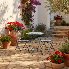 Set Capri Tavolo+2 Sedie Piegh. Diam. 60 Cm H 93 Maioliche Blu  Salmar - tavoli, sedie e poltroncine