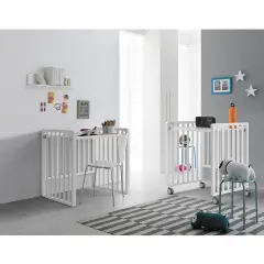 Lettino Evolutivo Trasformer Pali Bianco 9in1 con Tessile Righe Tortora - collezioni