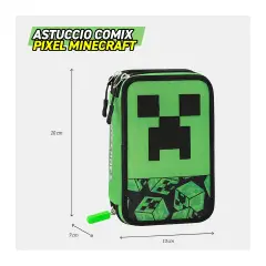 Minecraft Astuccio Scuola Corredo 3 Zip Pixel - astucci colori