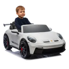 Auto Elettrica per Bambini Porsche 911 GT3 Bianca con Sedili in Pelle e 2 Motori da 35W - auto