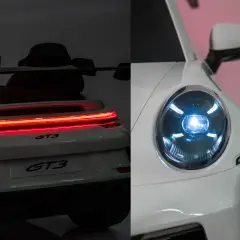 Auto Elettrica per Bambini Porsche 911 GT3 Bianca con Sedili in Pelle e 2 Motori da 35W - auto