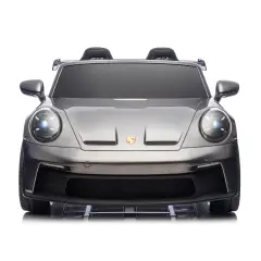 Auto Elettrica per Bambini Porsche 911 GT3 Grigio Argento con Sedili in Pelle e 2 Motori da 35W - auto
