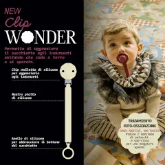 Wonder Clip Ciuccio Con Catenella Champagne - Whitecap Grey - ciucci