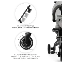 Triciclo Pieghevole Kinderkraft JAZZ 2 Rocket Grey - Tricicli e primi passi