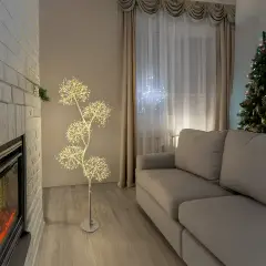Albero 5 Sfere H120cm Bianco con 1200 MicroLED Flash - fiori e ghirlande