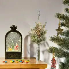 Lanterna Glitter LED H24cm Marrone con Musica Natalizia - scene villaggi e presepi