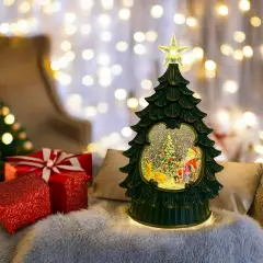 Albero Natale Glitter LED H26cm Verde con Musica e Luce - scene e villaggi