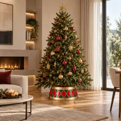 Natale Copribase per Albero in Metallo Rosso Verde Oro Ø66 Cm - basi albero