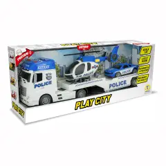 Play City - Tir Trasportatore Polizia 1:12 Con Elicottero E Macchina Luci E Suoni - modellini