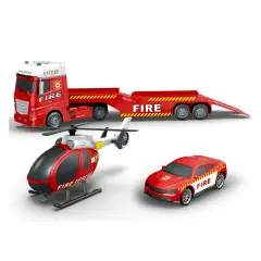 Play City - Tir Trasportatore Pompieri 1:12 Con Elicottero E Macchina Luci E Suoni - modellini