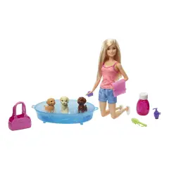 Barbie con 3 Cuccioli e Vasca da Bagno Playset - collezionabili bambina