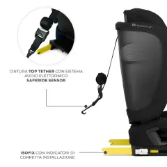Seggiolino auto FIX2GO Black con Sensore elettronico di installazione SAFERIDE SENSOR - bambini 76-150 cm (15m-12anni)