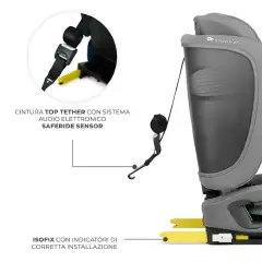 Seggiolino auto FIX2GO Grey con Sensore elettronico di installazione SAFERIDE SENSOR - bambini 76-150 cm (15m-12anni)