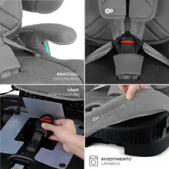 Seggiolino auto FIX2GO Grey con Sensore elettronico di installazione SAFERIDE SENSOR - bambini 76-150 cm (15m-12anni)