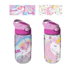 Unicorno Borraccia Trasparente Con Cannuccia 480ml - regalo e gadget valigeria