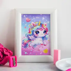 Quadro Crystal Art Kawaii Unicorno con Ali e Fiori Diamantiny - creatività