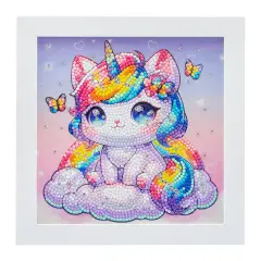 Quadro Crystal Art Kawaii Gattino Unicorno con Farfalle Diamantiny - creatività