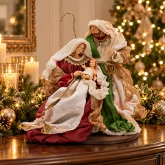 Natività King con Base H40cm in Tessuto Verde Rosso - presepi