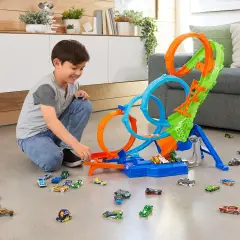Hot Wheels Mega Loop Super Scontri - Pista con Booster e 3 Loop - Veicoli, garage e piste
