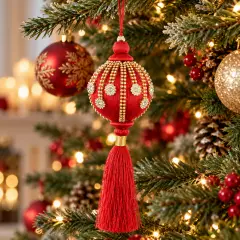 Sfera Natalizia Fringe Rosso con Nappa Ø80 Cm - addobbi albero