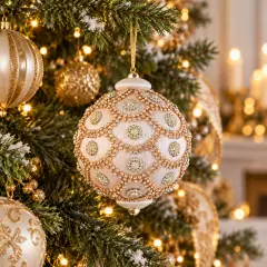 Sfera Natalizia con Strass Crystal Avorio - addobbi albero