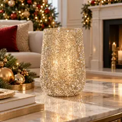Portacandela Natalizio in Vetro Brillant Elegante 27 cm Oro - addobbi casa